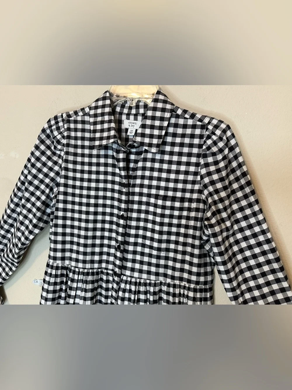 Crown and Ivy Black and White Gingham Shirt Dress with Pockets- size XS - Picture 8 of 12